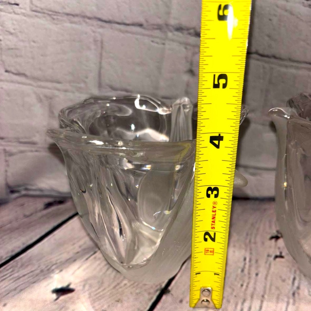 Elegant heavy leaded crystal floral Votive Holders -  set of 2 clear and frosted - Picture 5 of 5